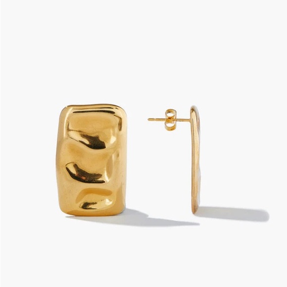 18K Gold Plated Rectangular Earrings*High Gloss Design*Tarnish Free Jewelry - Picture 6 of 8